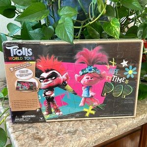 NEW Trolls World Tour 7 wood puzzles tray storage box Dream Works